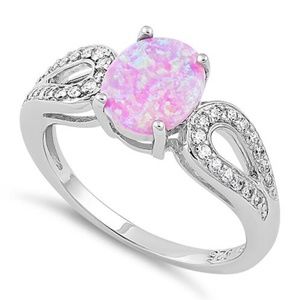 Sterling Silver Pretty Pink Oval Opal NEW Ring